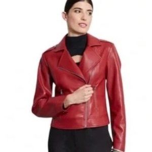 Elie Tahari, VEGAN LEATHER MOTO JACKET Garnet (red) $187.50